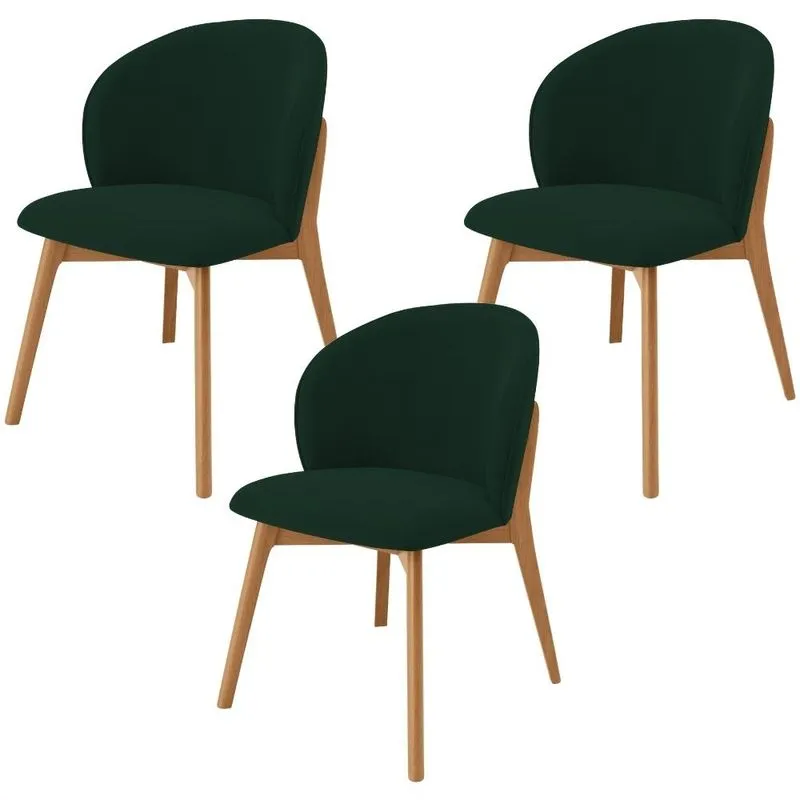 Kit 03 Cadeiras de Jantar e Estar Living Estofada Mia L02 Suede Verde Musgo - Lyam Decor