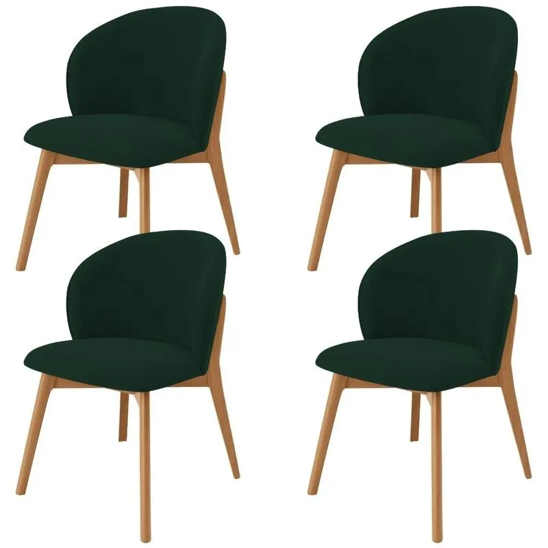 Kit 04 Cadeiras de Jantar e Estar Living Estofada Mia L02 Suede Verde Musgo - Lyam Decor