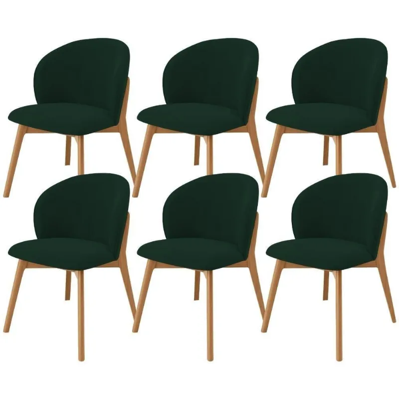 Kit 06 Cadeiras De Jantar E Estar Living Estofada Mia L02 Suede Verde Musgo - Lyam Decor