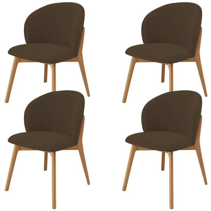 Kit 04 Cadeiras De Jantar E Estar Living Estofada Mia L02 Suede Marrom - Lyam Decor