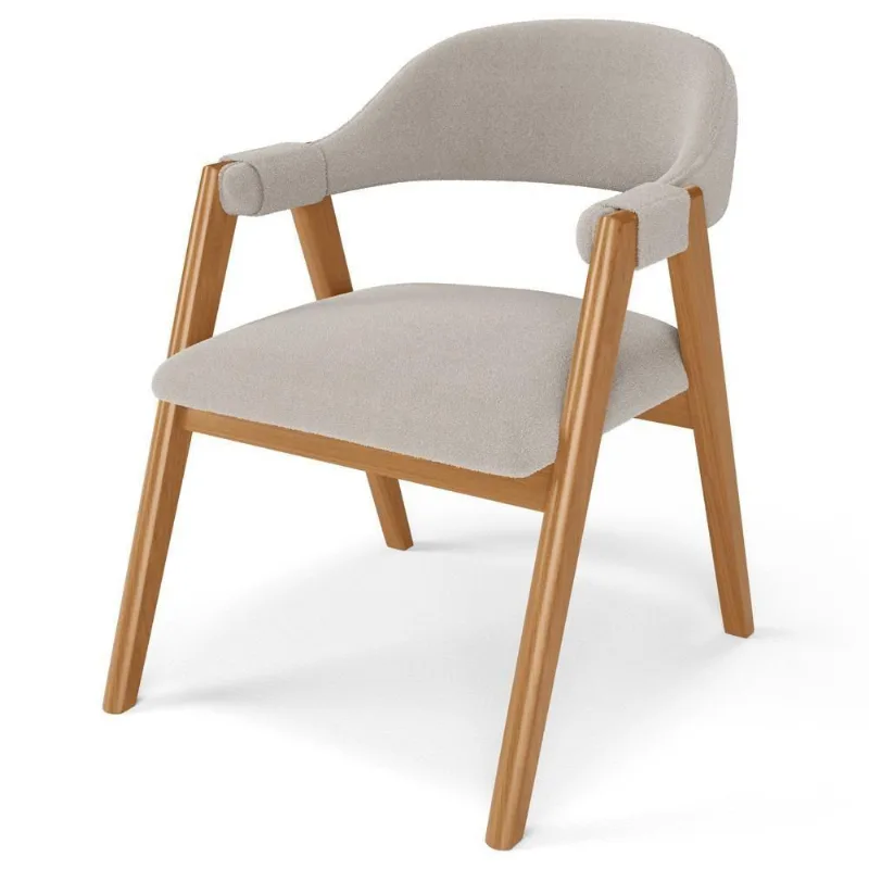 Cadeira De Jantar E Estar Living Estofada Nadja L02 Bouclê Creme - Lyam Decor