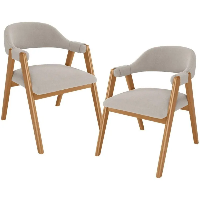 Kit 02 Cadeiras De Jantar E Estar Living Estofada Nadja L02 Bouclê Creme - Lyam Decor