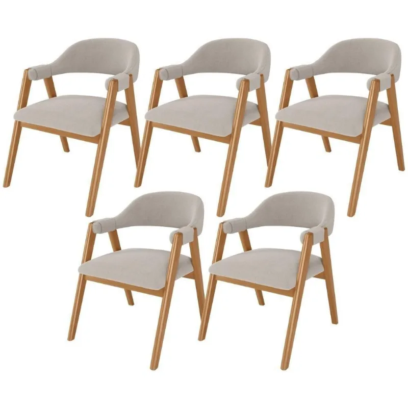 Kit 05 Cadeiras De Jantar E Estar Living Estofada Nadja L02 Bouclê Creme - Lyam Decor - Lyam Decor
