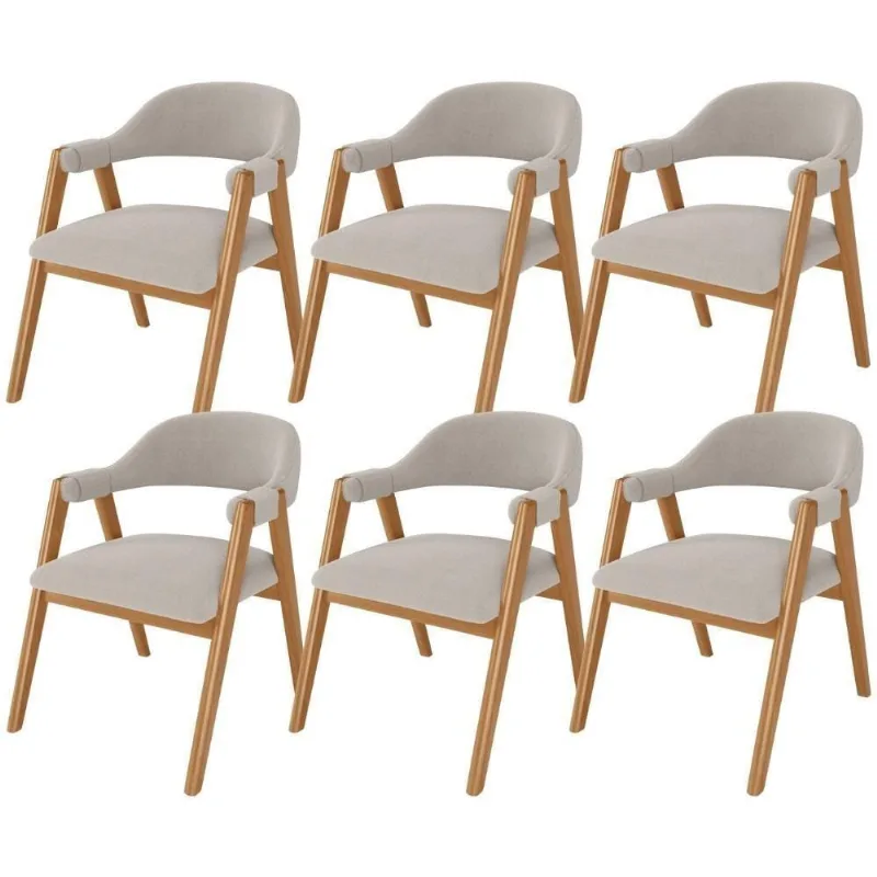 Kit 06 Cadeiras De Jantar E Estar Living Estofada Nadja L02 Bouclê Creme - Lyam Decor