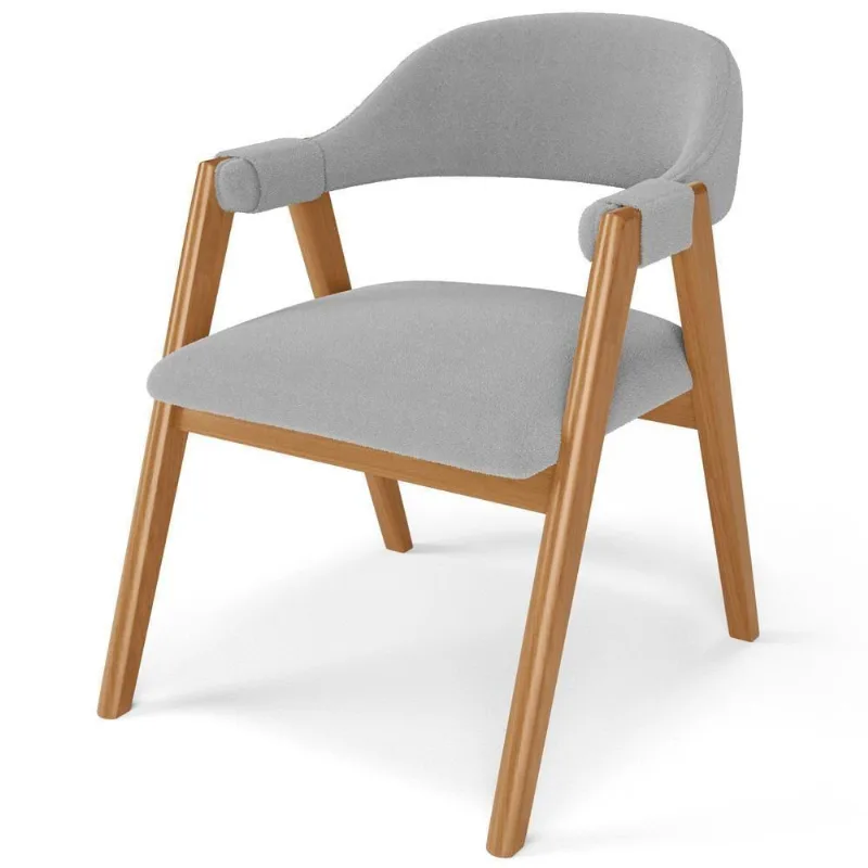 Cadeira De Jantar E Estar Living Estofada Nadja L02 Bouclê Cinza - Lyam Decor