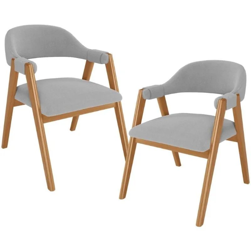 Kit 02 Cadeiras De Jantar E Estar Living Estofada Nadja L02 Bouclê Cinza - Lyam Decor