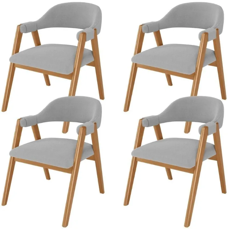 Kit 04 Cadeiras De Jantar E Estar Living Estofada Nadja L02 Bouclê Cinza - Lyam Decor