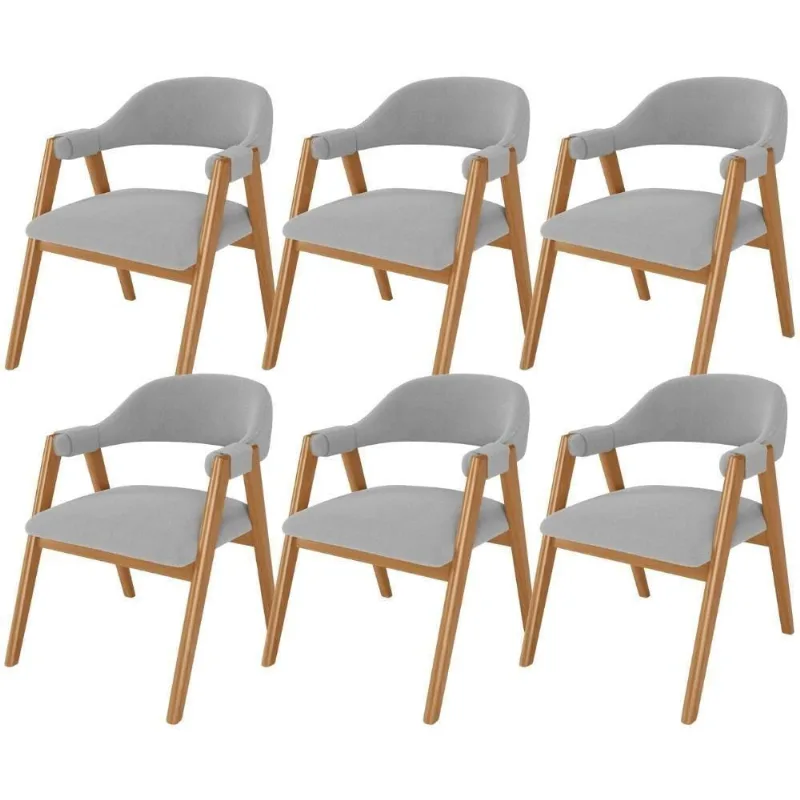 Kit 06 Cadeiras De Jantar E Estar Living Estofada Nadja L02 Bouclê Cinza - Lyam Decor - Lyam Decor