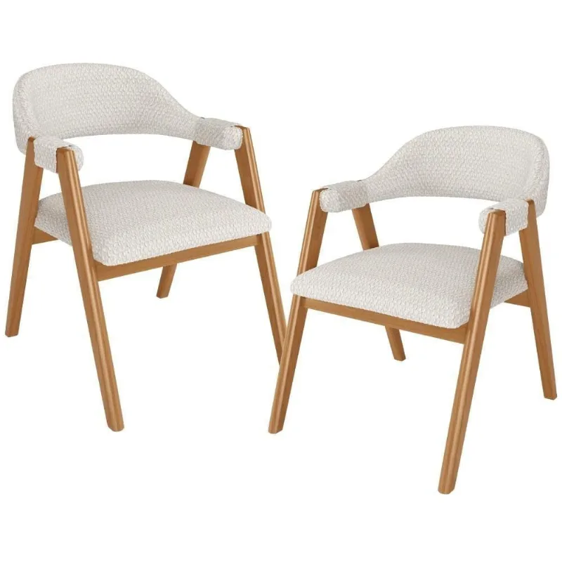 Kit 02 Cadeiras De Jantar E Estar Living Estofada Nadja L02 Bouclê Cru - Lyam Decor