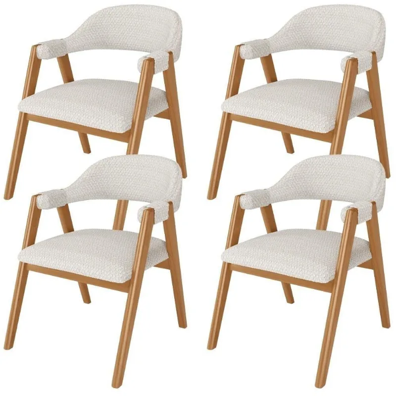 Kit 04 Cadeiras De Jantar E Estar Living Estofada Nadja L02 Bouclê Cru - Lyam Decor - Lyam Decor