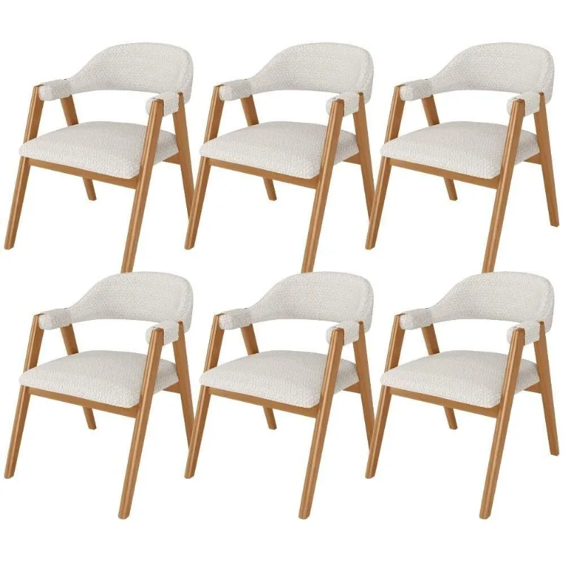 Kit 06 Cadeiras De Jantar E Estar Living Estofada Nadja L02 Bouclê Cru - Lyam Decor - Lyam Decor
