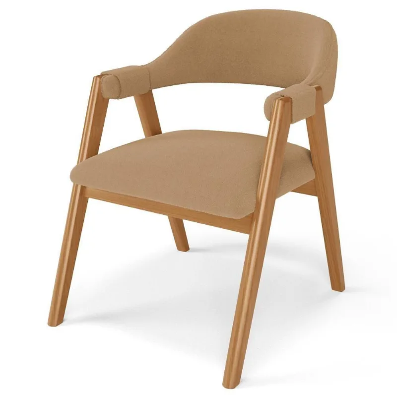 Cadeira De Jantar E Estar Living Estofada Nadja L02 Bouclê Mostarda - Lyam Decor