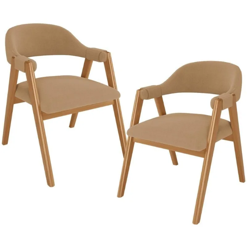 Kit 02 Cadeiras De Jantar E Estar Living Estofada Nadja L02 Bouclê Mostarda - Lyam Decor