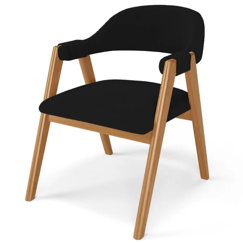 Cadeira De Jantar E Estar Living Estofada Nadja L02 Bouclê Preto - Lyam Decor
