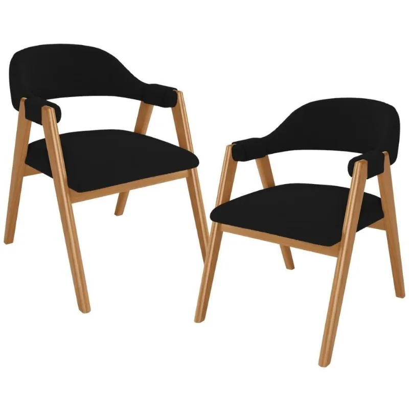 Kit 02 Cadeiras De Jantar E Estar Living Estofada Nadja L02 Bouclê Preto - Lyam Decor - Lyam Decor