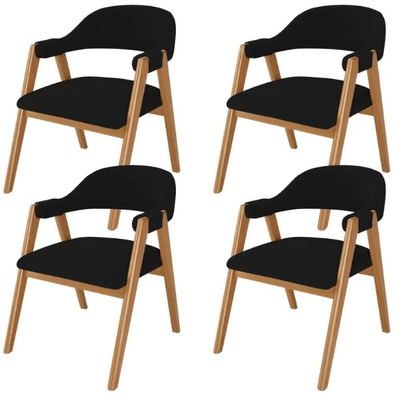 Kit 04 Cadeiras De Jantar E Estar Living Estofada Nadja L02 Bouclê Preto - Lyam Decor