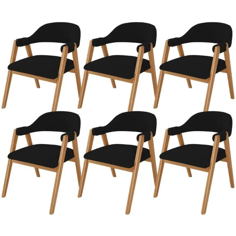 Kit 06 Cadeiras De Jantar E Estar Living Estofada Nadja L02 Bouclê Preto - Lyam Decor