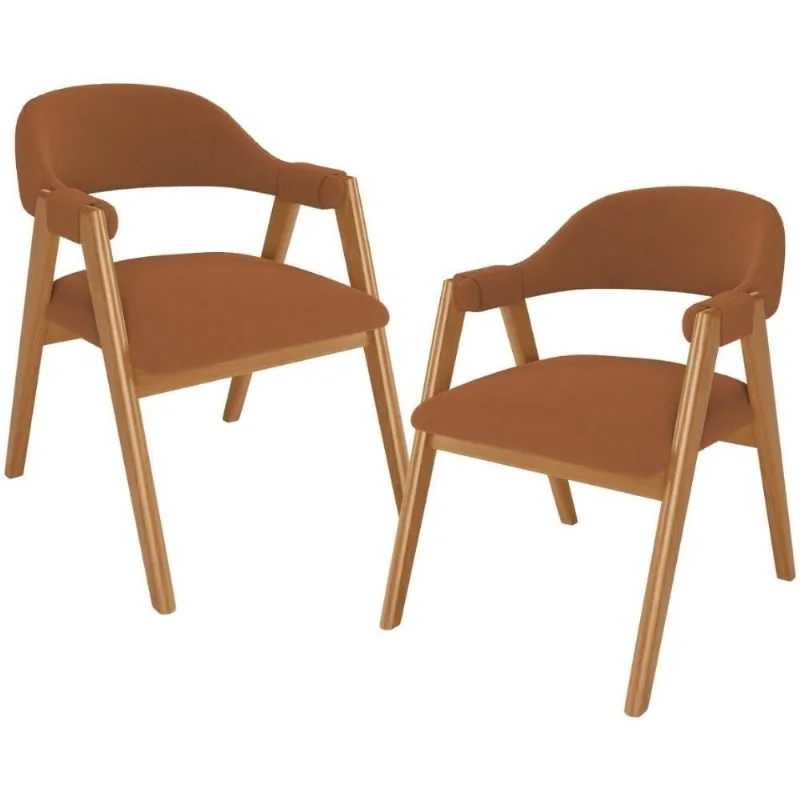 Kit 02 Cadeiras De Jantar E Estar Living Estofada Nadja L02 Bouclê Terracota - Lyam Decor