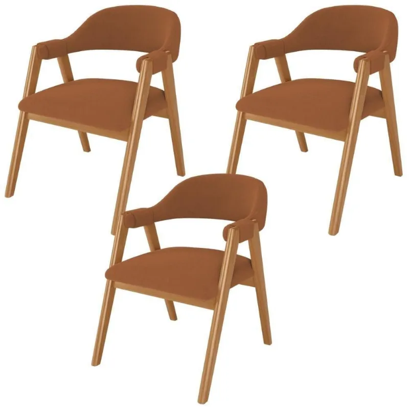Kit 03 Cadeiras De Jantar E Estar Living Estofada Nadja L02 Bouclê Terracota - Lyam Decor - Lyam Decor