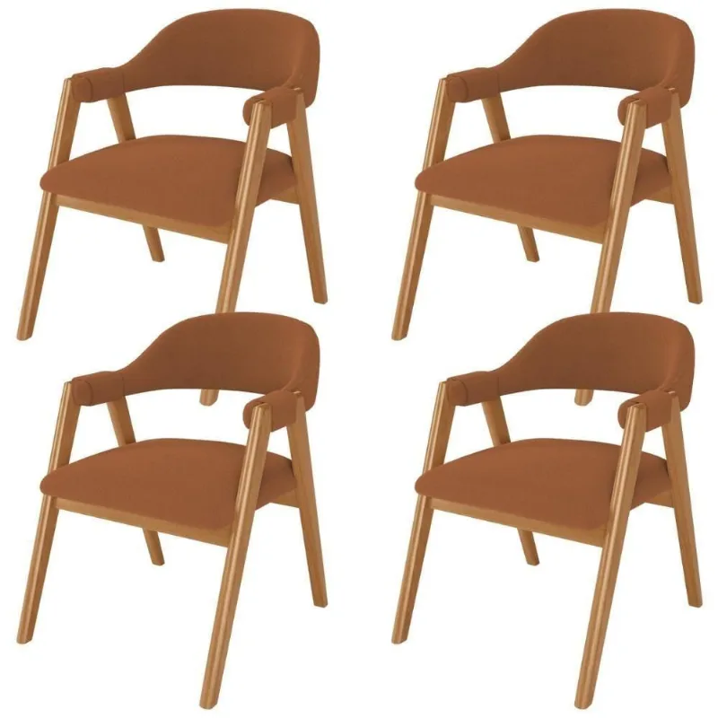 Kit 04 Cadeiras De Jantar E Estar Living Estofada Nadja L02 Bouclê Terracota - Lyam Decor