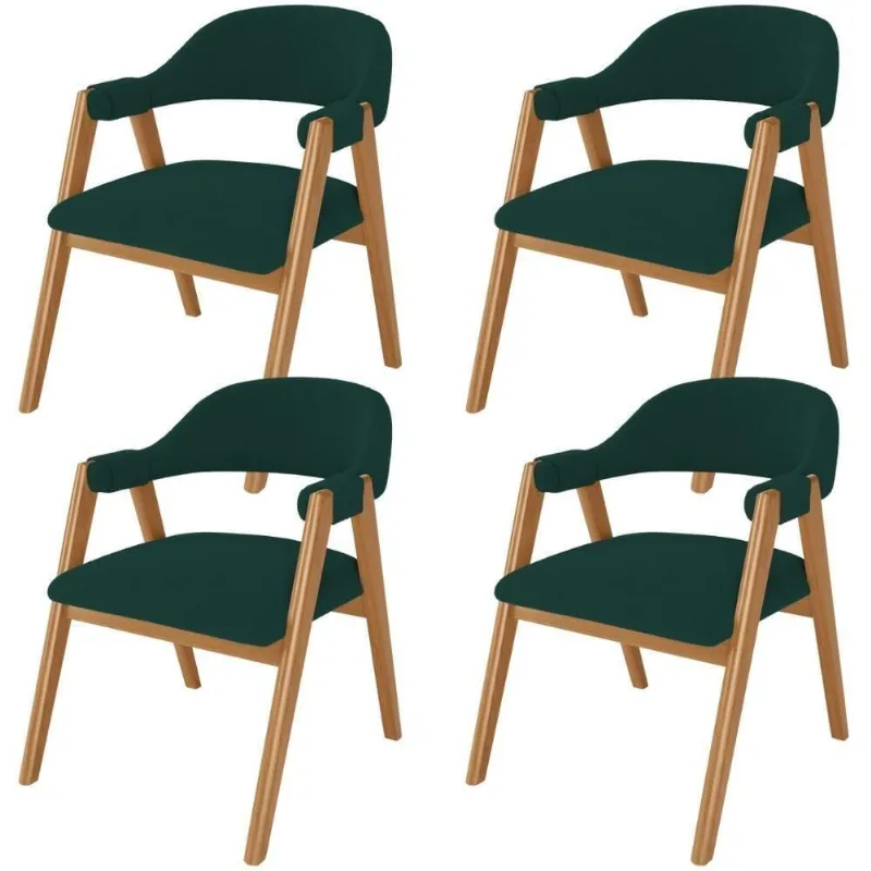 Kit 04 Cadeiras De Jantar E Estar Living Estofada Nadja L02 Bouclê Verde - Lyam Decor - Lyam Decor