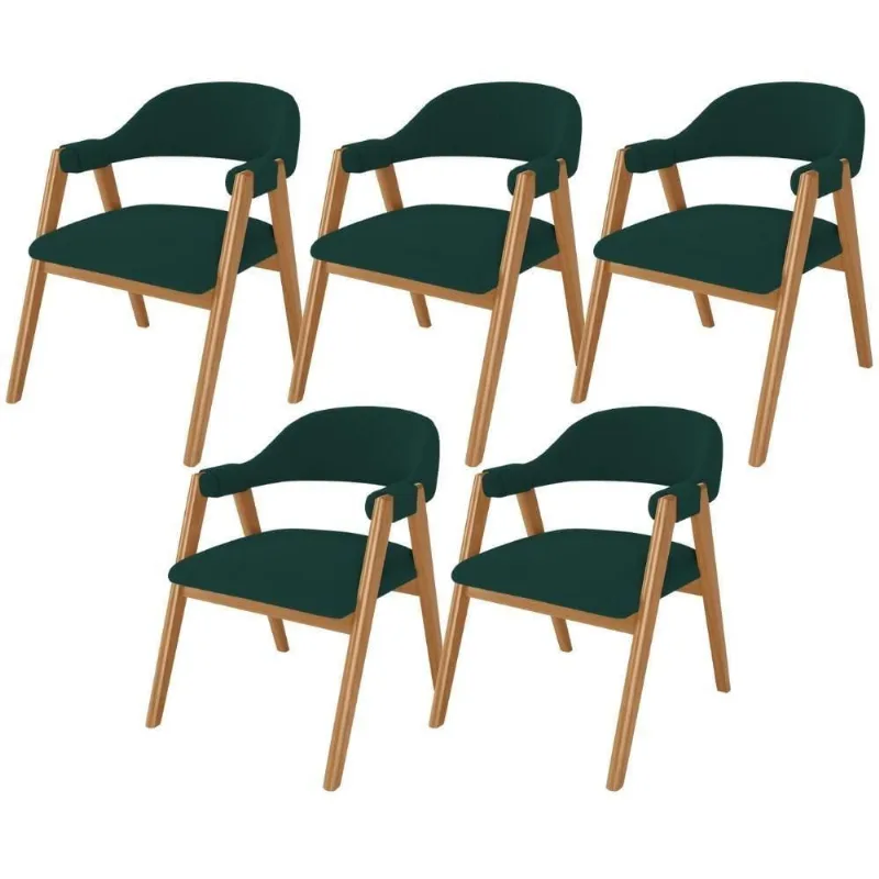 Kit 05 Cadeiras De Jantar E Estar Living Estofada Nadja L02 Bouclê Verde - Lyam Decor - Lyam Decor