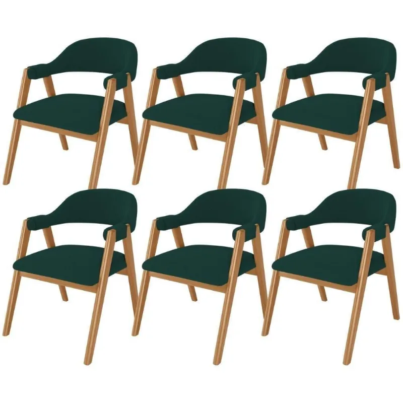 Kit 06 Cadeiras De Jantar E Estar Living Estofada Nadja L02 Bouclê Verde - Lyam Decor