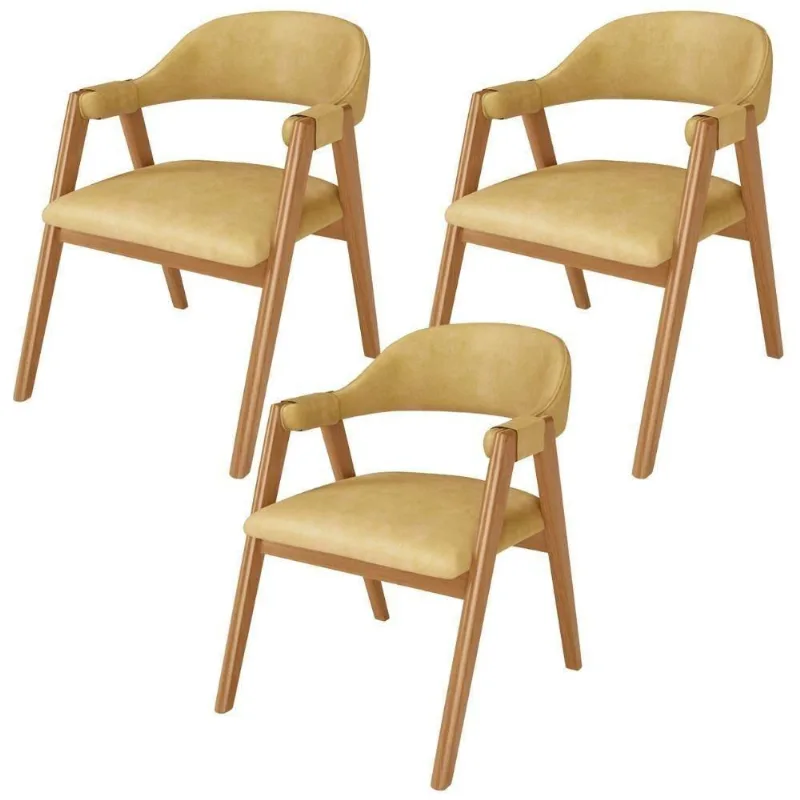 Kit 03 Cadeiras De Jantar E Estar Living Estofada Nadja L02 Couríssimo Fendi - Lyam Decor