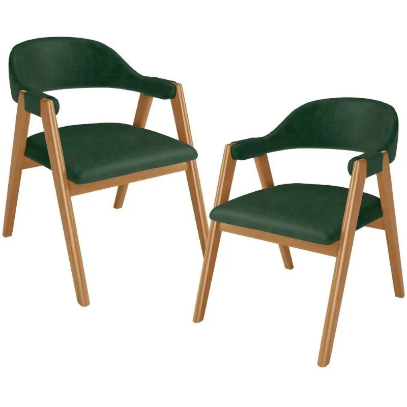 Kit 02 Cadeiras De Jantar E Estar Living Estofada Nadja L02 Couríssimo Verde Musgo - Lyam Decor