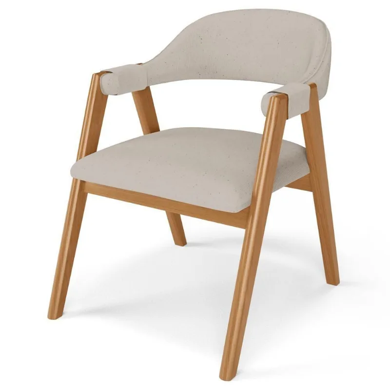 Cadeira De Jantar E Estar Living Estofada Nadja L02 Linho Bege - Lyam Decor - Lyam Decor