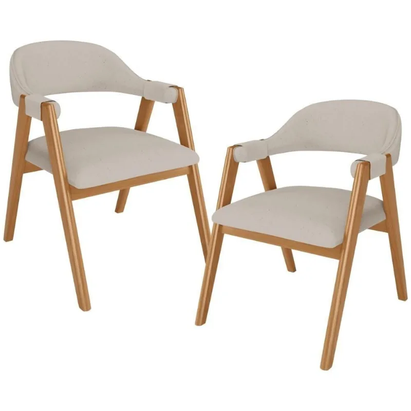 Kit 02 Cadeiras De Jantar E Estar Living Estofada Nadja L02 Linho Bege - Lyam Decor - Lyam Decor