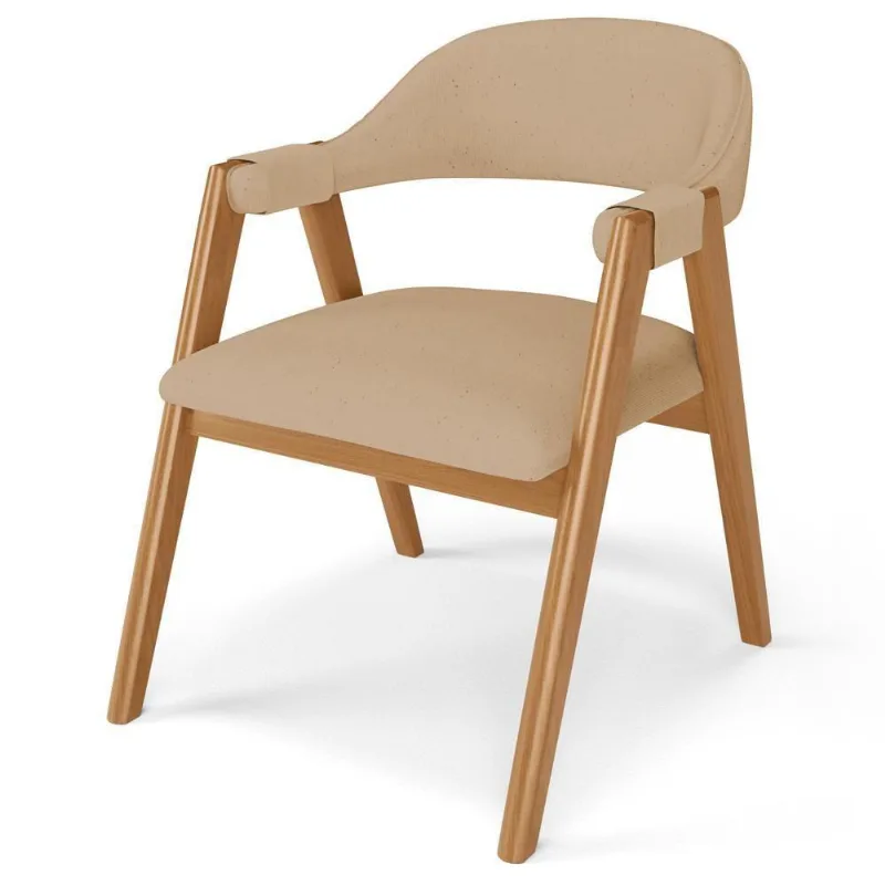 Cadeira De Jantar E Estar Living Estofada Nadja L02 Linho Bege Escuro - Lyam Decor