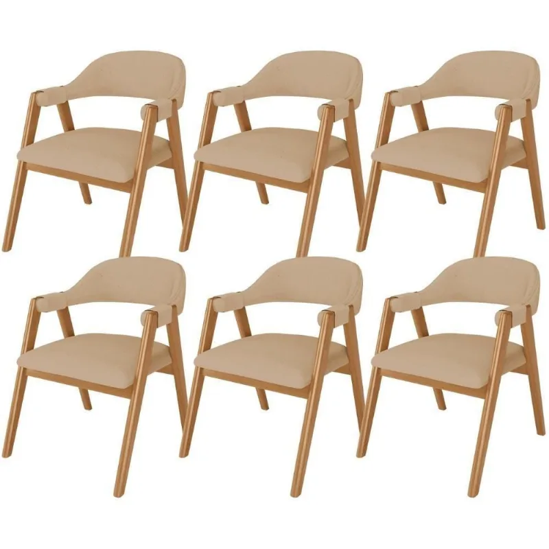 Kit 06 Cadeiras De Jantar E Estar Living Estofada Nadja L02 Linho Bege Escuro - Lyam Decor - Lyam Decor