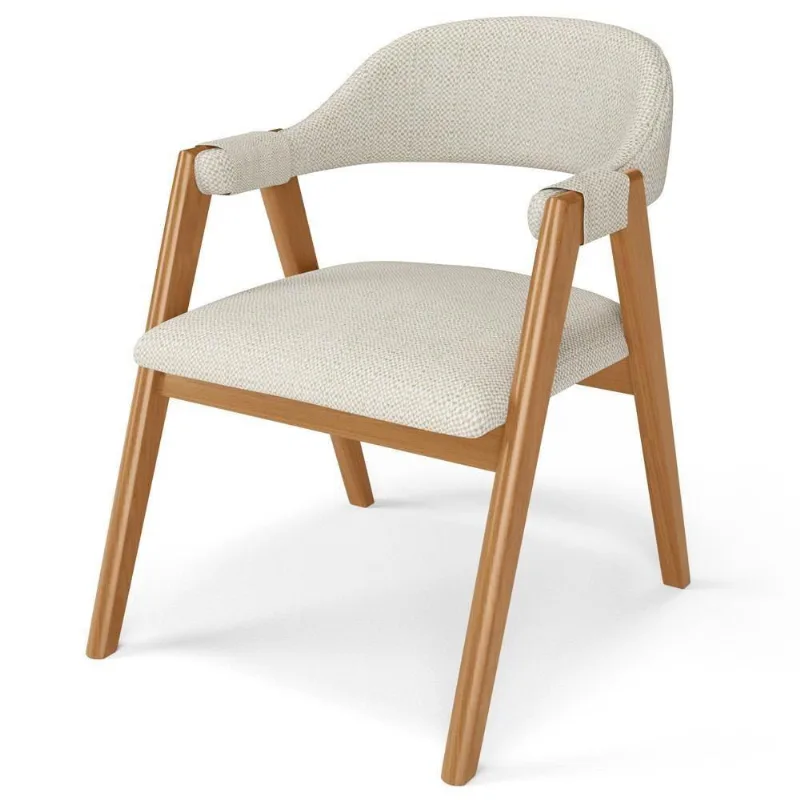 Cadeira De Jantar E Estar Living Estofada Nadja L02 Linho Champagne - Lyam Decor - Lyam Decor
