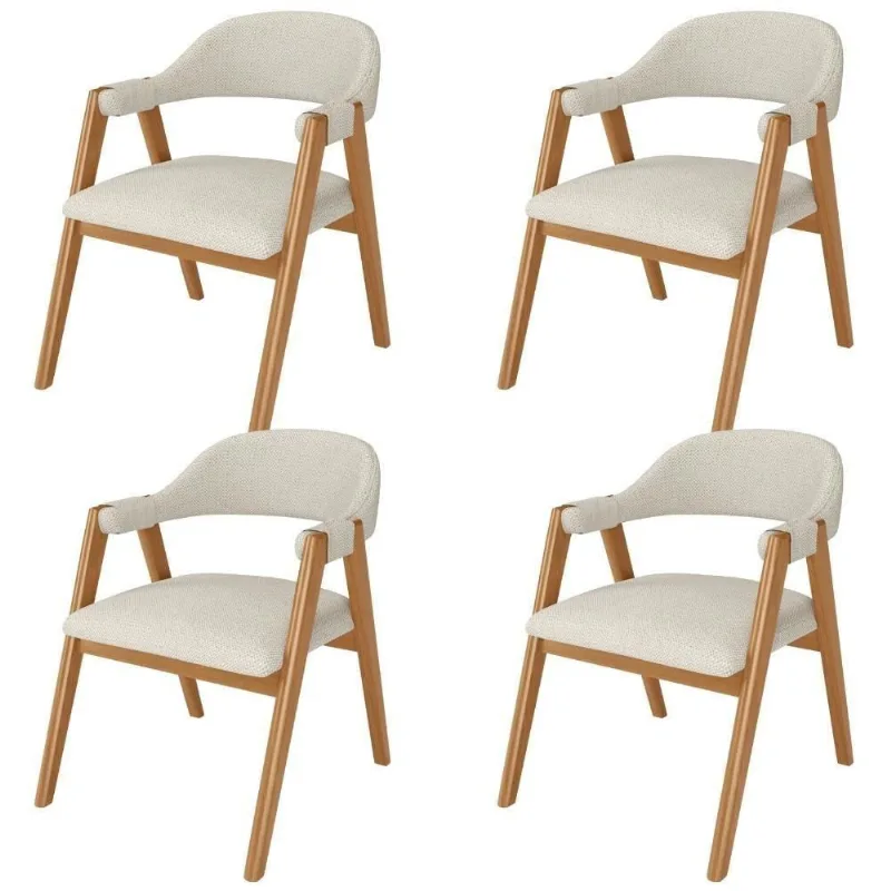 Kit 04 Cadeiras De Jantar E Estar Living Estofada Nadja L02 Linho Champagne - Lyam Decor - Lyam Decor