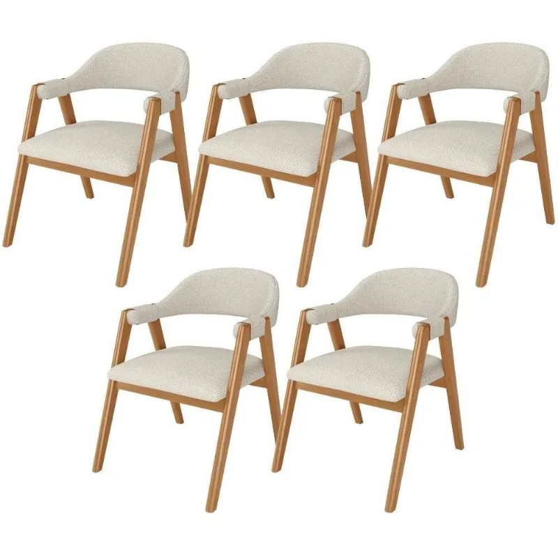 Kit 05 Cadeiras De Jantar E Estar Living Estofada Nadja L02 Linho Champagne - Lyam Decor - Lyam Decor