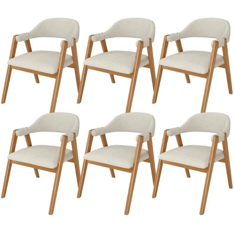 Kit 06 Cadeiras De Jantar E Estar Living Estofada Nadja L02 Linho Champagne - Lyam Decor - Lyam Decor