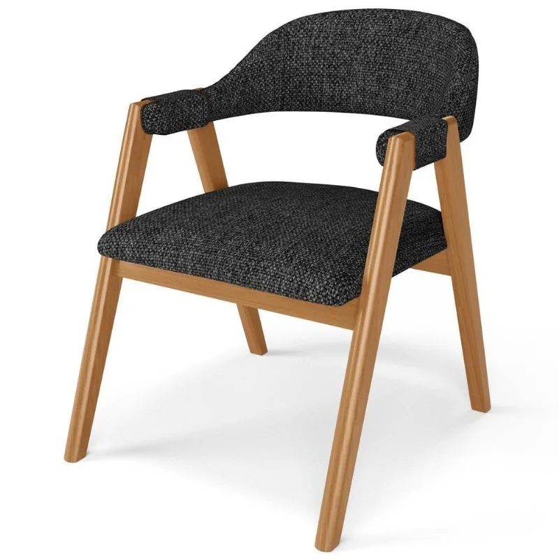 Cadeira De Jantar E Estar Living Estofada Nadja L02 Linho Chumbo - Lyam Decor - Lyam Decor