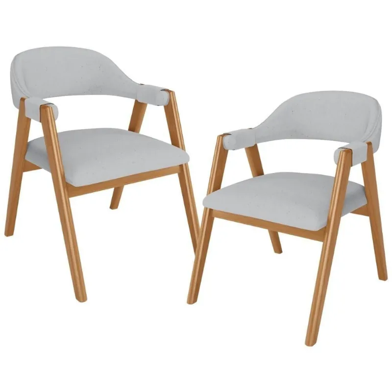 Kit 02 Cadeiras De Jantar E Estar Living Estofada Nadja L02 Linho Cinza - Lyam Decor - Lyam Decor