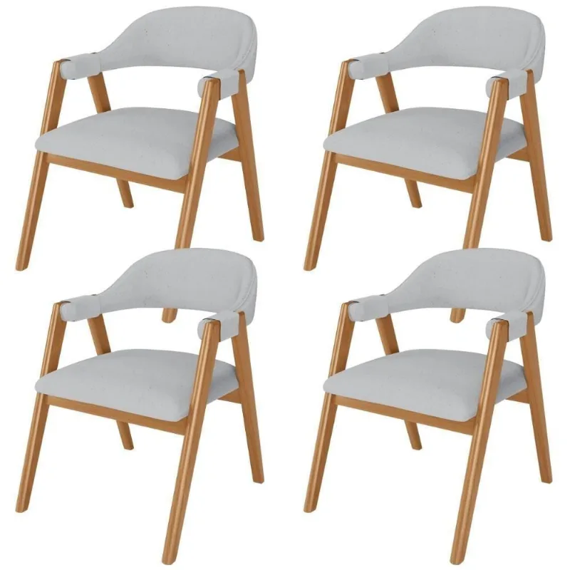 Kit 04 Cadeiras De Jantar E Estar Living Estofada Nadja L02 Linho Cinza - Lyam Decor