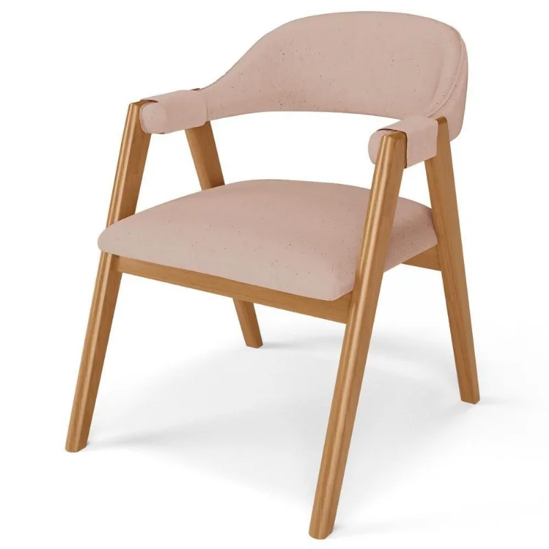 Cadeira De Jantar E Estar Living Estofada Nadja L02 Linho Rosê - Lyam Decor