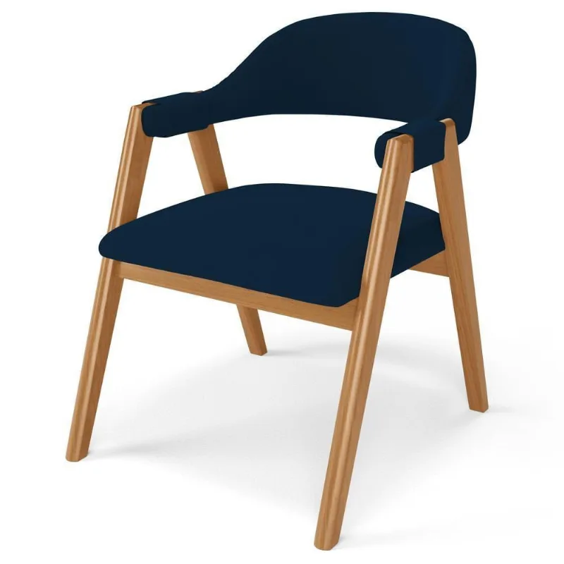 Cadeira De Jantar E Estar Living Estofada Nadja L02 Suede Azul Marinho - Lyam Decor
