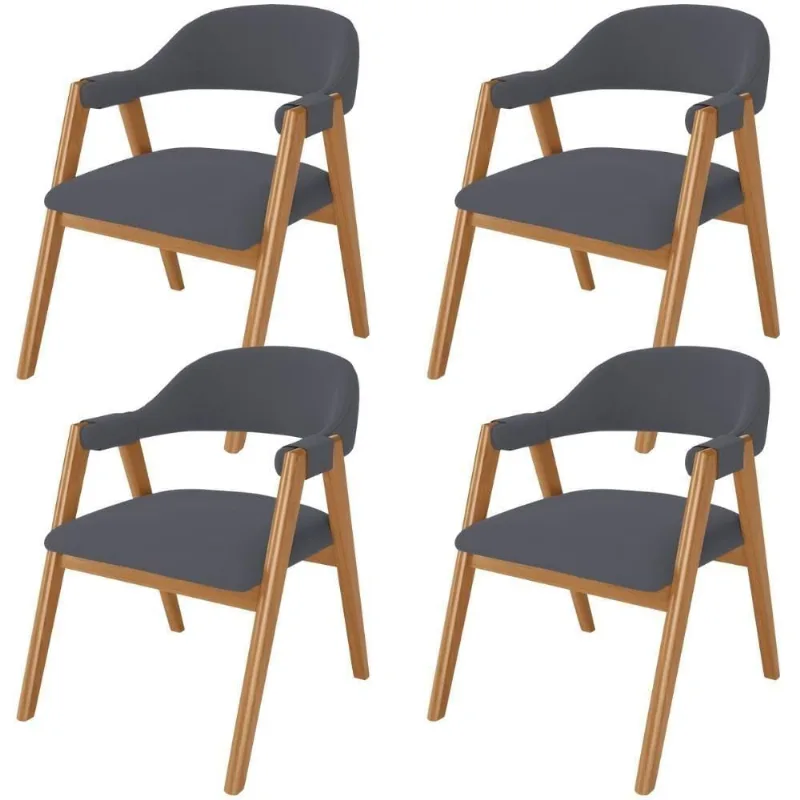 Kit 04 Cadeiras De Jantar E Estar Living Estofada Nadja L02 Suede Cinza - Lyam Decor - Lyam Decor