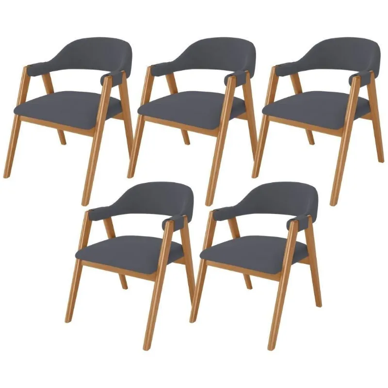 Kit 05 Cadeiras De Jantar E Estar Living Estofada Nadja L02 Suede Cinza - Lyam Decor - Lyam Decor