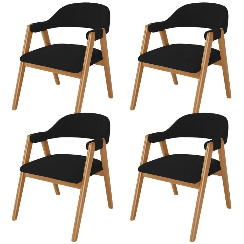 Kit 04 Cadeiras De Jantar E Estar Living Estofada Nadja L02 Suede Preto - Lyam Decor - Lyam Decor