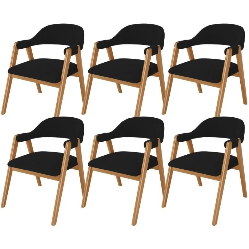 Kit 06 Cadeiras De Jantar E Estar Living Estofada Nadja L02 Suede Preto - Lyam Decor - Lyam Decor