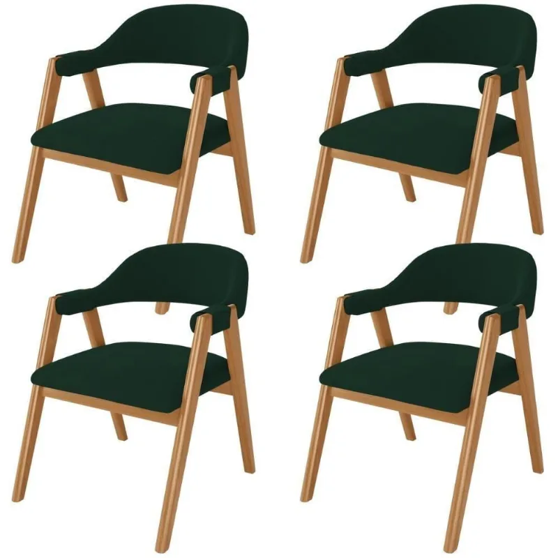 Kit 04 Cadeiras De Jantar E Estar Living Estofada Nadja L02 Suede Verde Musgo - Lyam Decor