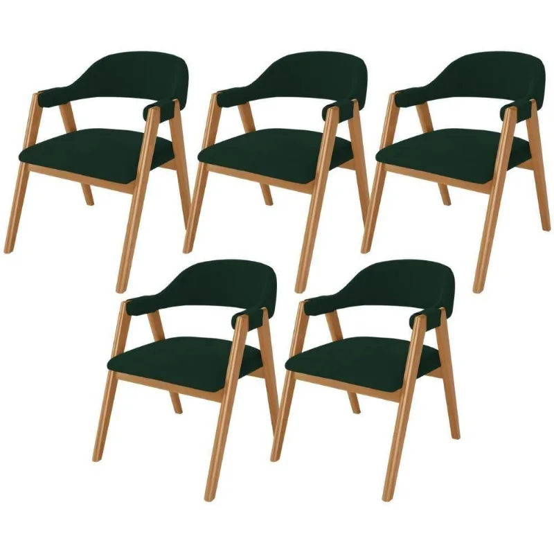 Kit 05 Cadeiras De Jantar E Estar Living Estofada Nadja L02 Suede Verde Musgo - Lyam Decor - Lyam Decor