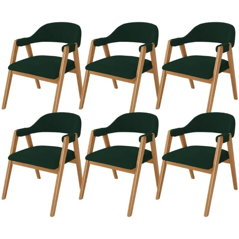 Kit 06 Cadeiras De Jantar E Estar Living Estofada Nadja L02 Suede Verde Musgo - Lyam Decor