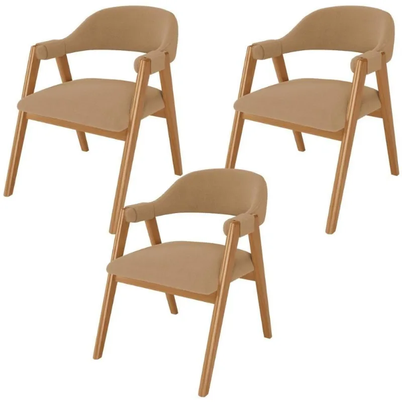 Kit 03 Cadeiras De Jantar E Estar Living Estofada Nadja L02 Bouclê Mostarda - Lyam Decor
